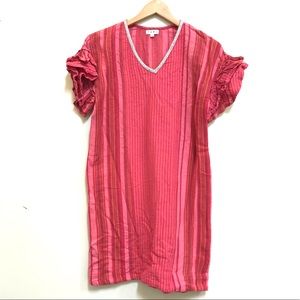 THML Hot Pink Stripped Cotton Puffed Sleeve Mini Dress (Sm)